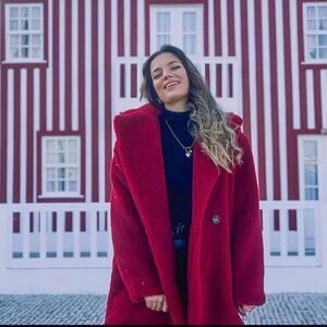 Mango Faux Fur Shearling Coat Red New